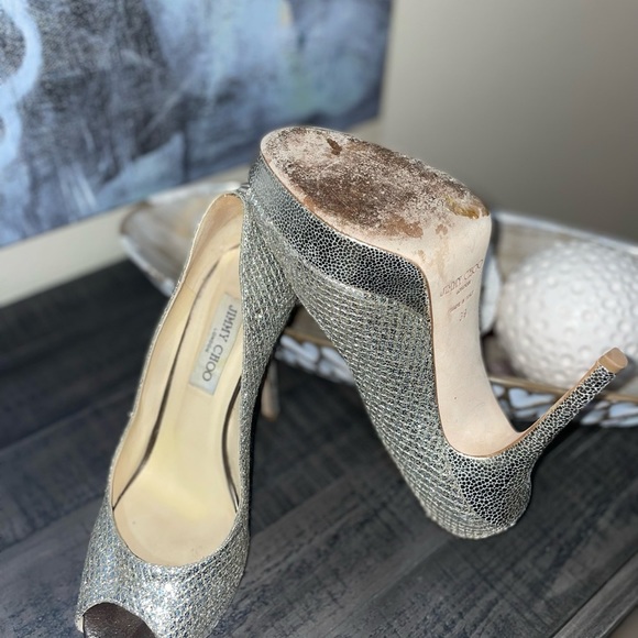 Jimmy Choo Glitter Fabric Champagne Crown Pumps - Picture 6 of 10